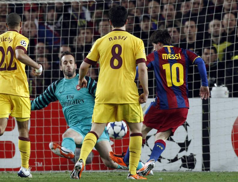 Barcellona, 8 marzo 2011. Ritorno ottavi Champions. Barcellona - Arsenal 3 1. Messi autore di due gol di cui uno su rigore (Reuters) 